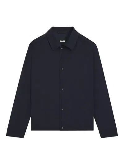 Hugo Boss Relaxed-fit Overshirt In A Wool Blend In Blue