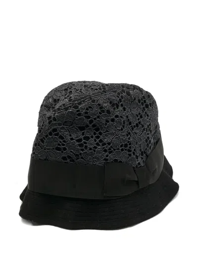 Pre-owned Dolce & Gabbana Lace-overlay Bucket Hat In Black