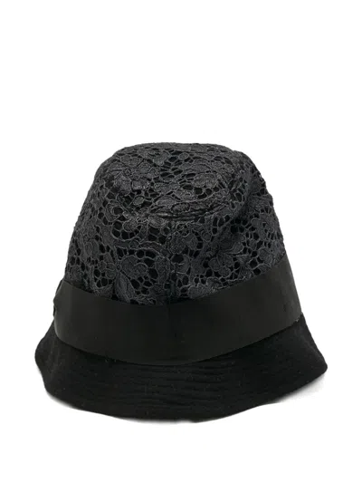 Pre-owned Dolce & Gabbana Lace-overlay Bucket Hat In Black