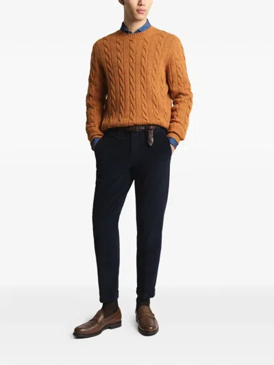 Fay Cable-knit Round-neck Sweater In Orange