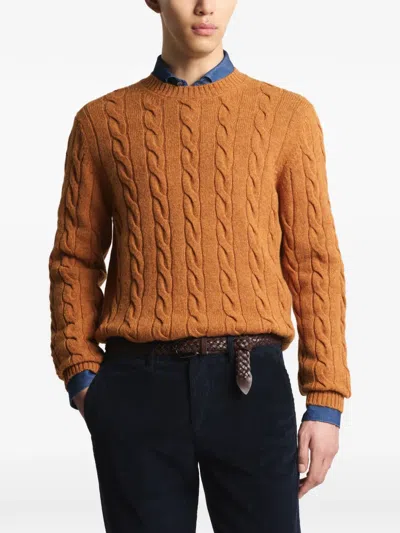 Fay Cable-knit Round-neck Sweater In Orange