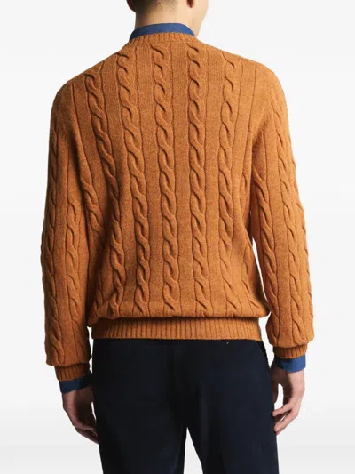 Fay Cable-knit Round-neck Sweater In Orange