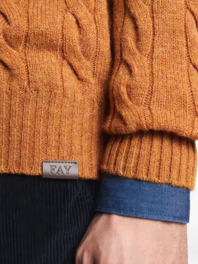 Fay Cable-knit Round-neck Sweater In Orange