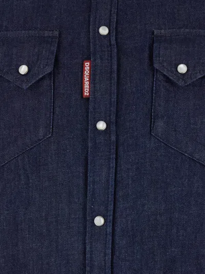 Dsquared2 Men Blue Shirt With Classic Collar And Two Front Patch Pockets With Buttons In Denim Man In Blue