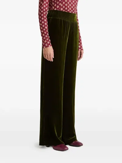 Maliparmi Shirred Velvet Trousers In Green