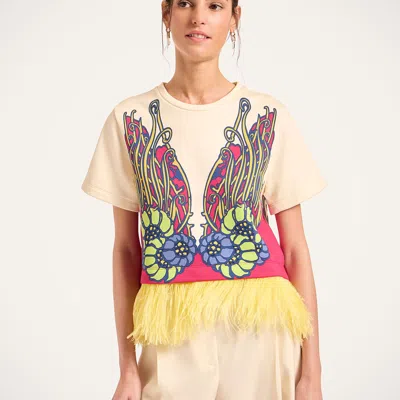 La Doublej La Scala Floral Feather T-shirt In Multi