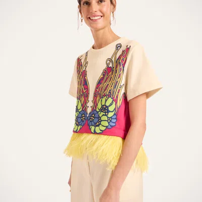 La Doublej La Scala Floral Feather T-shirt In Multi