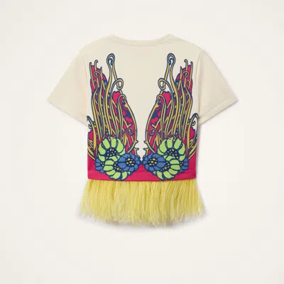 La Doublej La Scala Floral Feather T-shirt In Multi