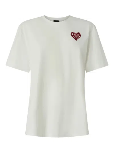 Pinko White Crewneck T-shirt With Logo Detail On The Front And Maxi Print On The Rear In Cotton Woman In Neutral