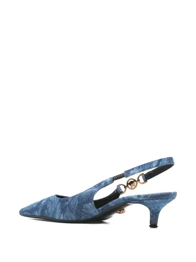 Pre-owned Versace 40mm Barocco Denim Pumps In Blue