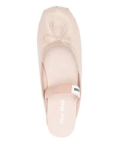 Pre-owned Miu Miu Bow-detail Elastic-strap Ballet Flats In Neutral
