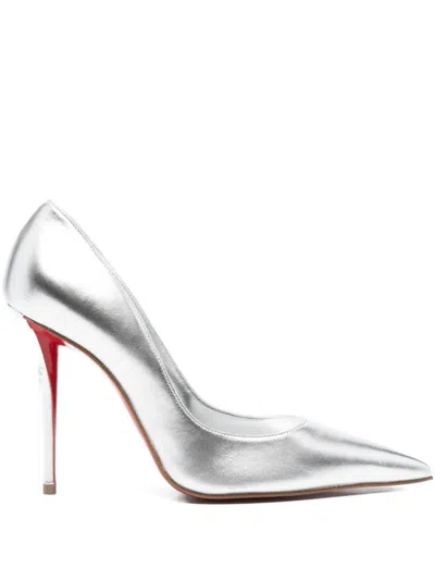 Pre-owned Christian Louboutin Miss Z Leather Pointed-toe Pumps In Silver