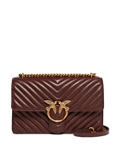 Pinko Medium Love One Chevron Chain Shoulder Bag In Brown