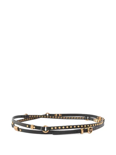 Pinko Eyelet Stud Leather Belt In Black