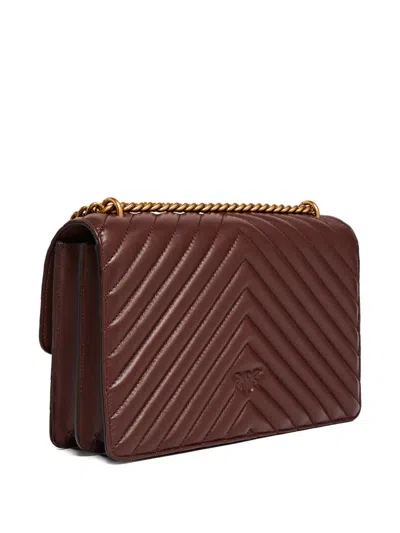 Pinko Medium Love One Chevron Chain Shoulder Bag In Brown