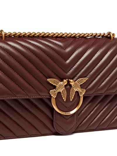 Pinko Medium Love One Chevron Chain Shoulder Bag In Brown