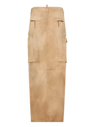 Dsquared2 Utility Distressed Maxi Skirt In Brown