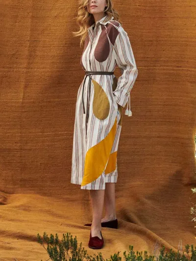 Paula Striped-detail Midi Dress In White