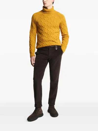 Fay Cable Knit Roll-neck Sweater In Yellow