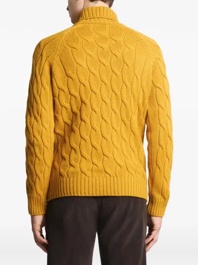 Fay Cable Knit Roll-neck Sweater In Yellow