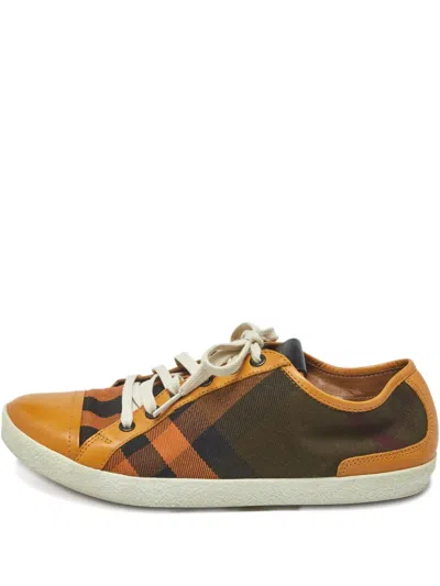 Pre-owned Burberry Harrowby Check Canvas Trainers In Orange