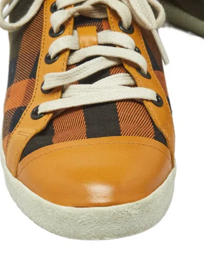 Pre-owned Burberry Harrowby Check Canvas Trainers In Orange