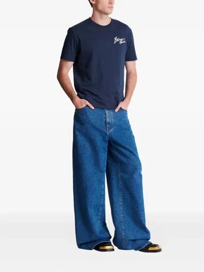 Balmain Printed Cotton T-shirt In Blue