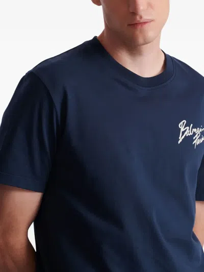 Balmain Printed Cotton T-shirt In Blue