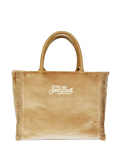 Mc2 Saint Barth Colette Fringed Handheld Velvet Tote Bag In Brown