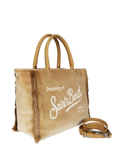 Mc2 Saint Barth Colette Fringed Handheld Velvet Tote Bag In Brown