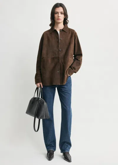 Totême Womens Bark Soft Long-sleeves Suede Overshirt In Brown