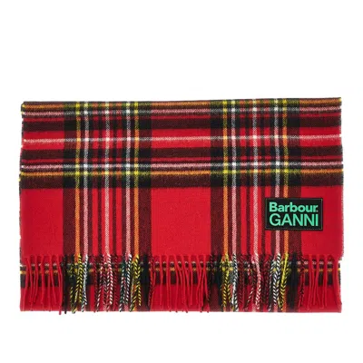 Barbour Red Scarf With Check Motif And Double Logo In Wool Woman In Red
