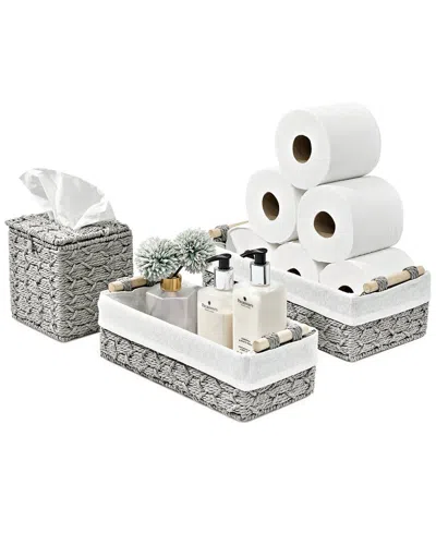 Sorbus Set Of 3 Woven Boho Decor Baskets In Gray