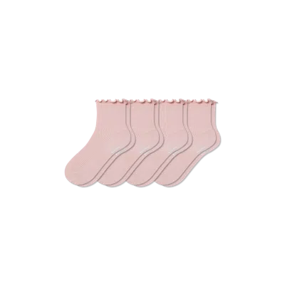 Bombas Ruffle Rib Quarter Sock 4-pack In Pink