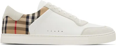 Burberry Check Motif Leather Sneakers In White