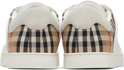 Burberry Check Motif Leather Sneakers In White
