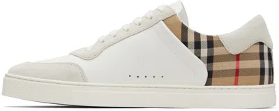 Burberry Check Motif Leather Sneakers In White