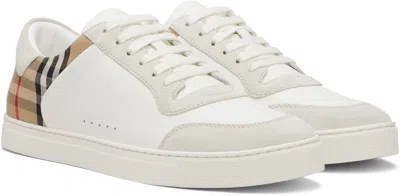 Burberry Check Motif Leather Sneakers In White