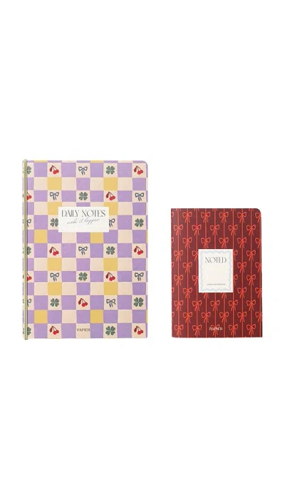Papier Checkerboard & Bows Softcover Notebook Set Of 2 In Multi