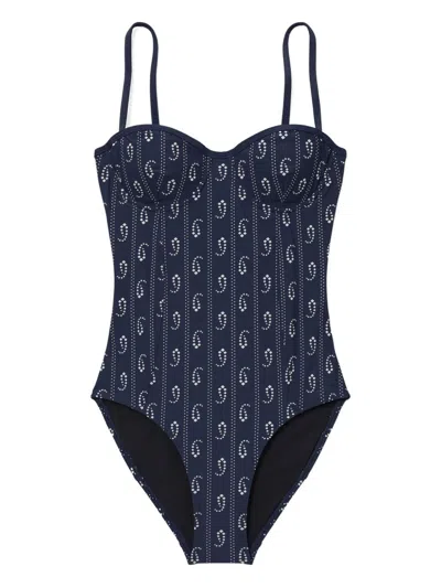 Tory Burch Underwired Swimsuit Adjustable Straps Patterned In Blue