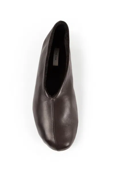 The Row Stella Slippers In Leather And Shearling In Brown