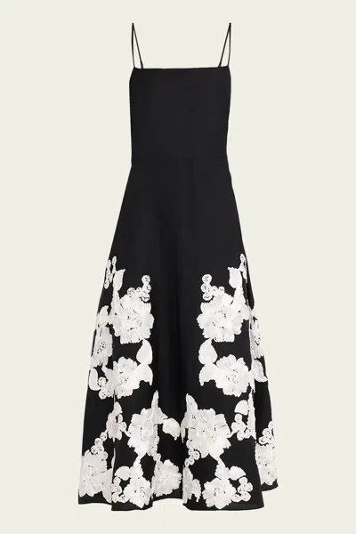 Simkhai Annabella Floral Embroidered Midi Dress In Black