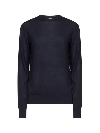 Totême Midnight Blue Merino Wool And Silk Fine Knit Sweater In Blue