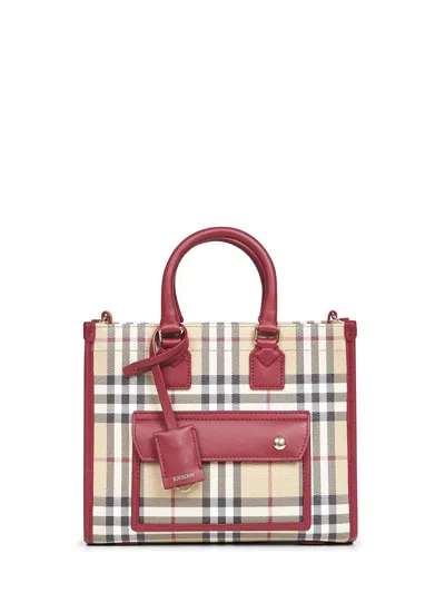 Burberry Beige And Red Freya Mini Tote Bag