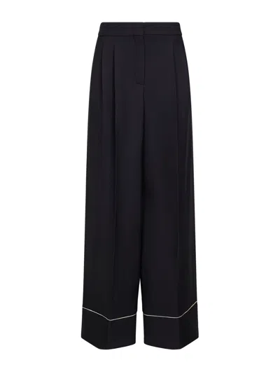 Fendi Black Wool And Silk Pajama-style Trousers In Black
