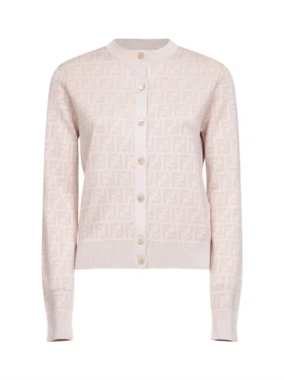 Fendi Light Pink Ff Wool Cardigan In Pink