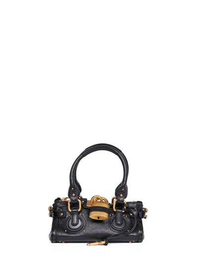 Chloé Paddington Padlock Shoulder Bag In Leather In Black