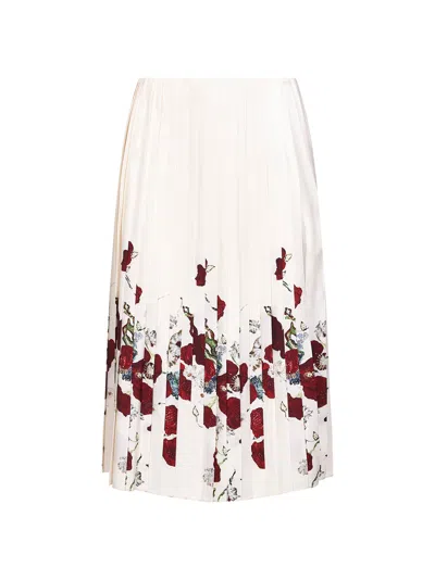 Khaite Cream Printed Twill Anya Pleated Midi Skirt In White