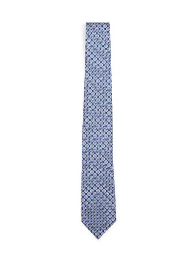 Ferragamo Gancini Square Print Silk Tie In Blue