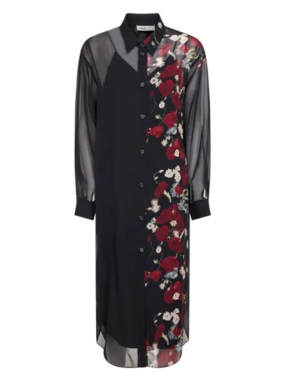 Khaite Gloria Long Sleeve Silk Chiffon Shirtdress In Black